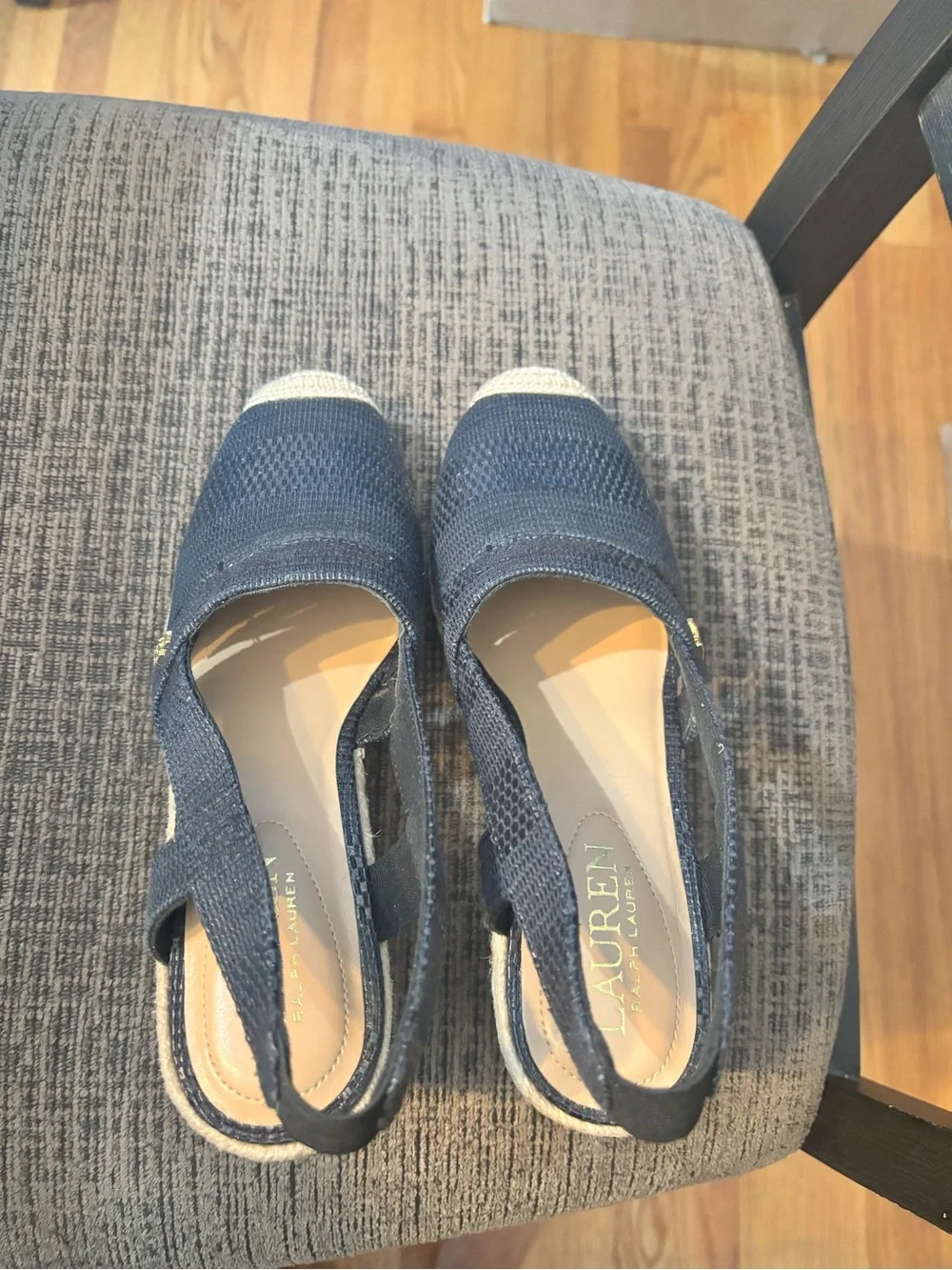 Ralph Lauren Navy Textured Wedge Espadrille Slingbacks